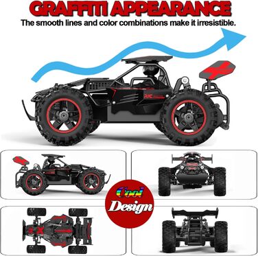 Радіокерований позашляховик 2.4GHz, LED підсвічування, швидкість 15+ км/год, іграшка для хлопчиків, чорно-червоний