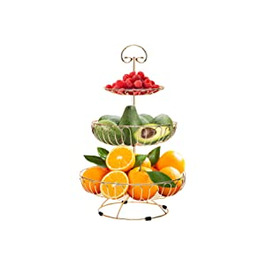 Карадрова, металевий двоярусний кошик для фруктів, 3-поверхова ваза для фруктів і овочів, Золотий кошик для овочів, 30x46 см, 3-поверховий кошик для фруктів