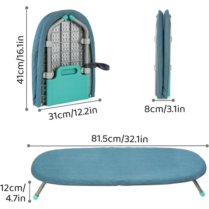 Прасувальна дошка Sour Lemon Розкладний стіл Прасувальна дошка, компактна складна прасувальна дошка Протиковзкі складні ніжки Легка вага Економія місця Ідеально підходить для подорожей Маленька прасувальна дошка 81*31см Синій
