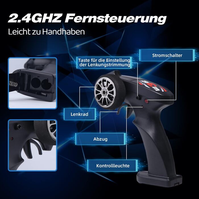 Радіокерований позашляховик Monstertruck 1/22 для дітей від 6 років, 2.4GHz, водонепроникний (2 акумулятори)