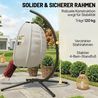 Підвісне крісло з каркасом, складане. Комфортний гамак з товстими подушками, регульованою висотою та ременем безпеки (до 120 кг)