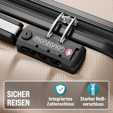 Чемодан набір Monzana® 3шт з TSA замком, вагами, органайзером, гелевими ручками, подвійними колесами, валіза-тролей, жорсткий корпус, M-L-XL, колір шампань