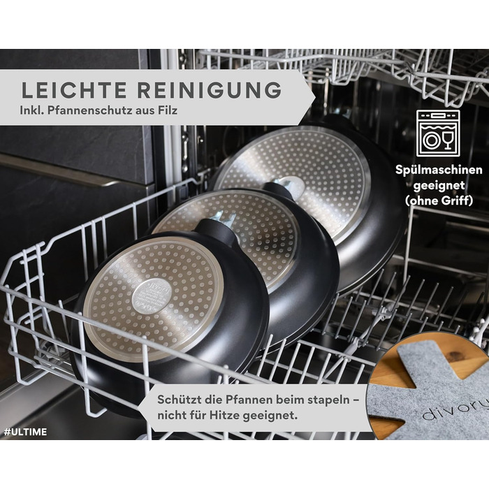 DIVORY Сковорода-гриль 28x28 см з виливом та знімним ручками - для стейків, індукційна, з антипригарним покриттям, з щипцями та захистом для сковороди (Чорний, 28 см)