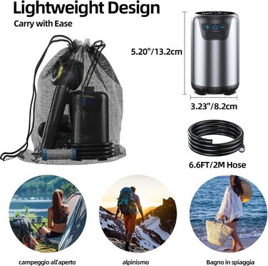 Портативна кемпінгова душ з показником Фаренгейта та акумулятором 6000 mAh, водонепроникна IPX7, для кемпінгу, піших прогулянок, миття авто