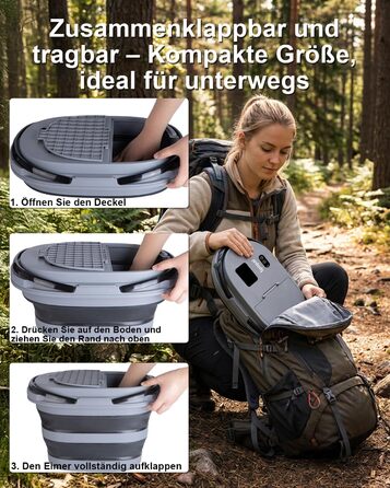 Campingdushe з насосом 20л, портативний душ з акумулятором 13000mAh, LED-індикатор, 5 режимів, для кемпінгу, подорожей, миття тварин