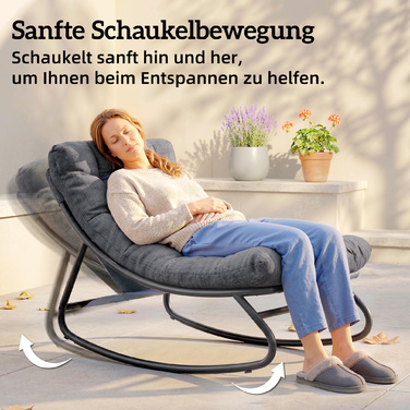 Крісло-гойдалка з широким плетінням та товстою подушкою, 101 x 66 x 63 см, сіре