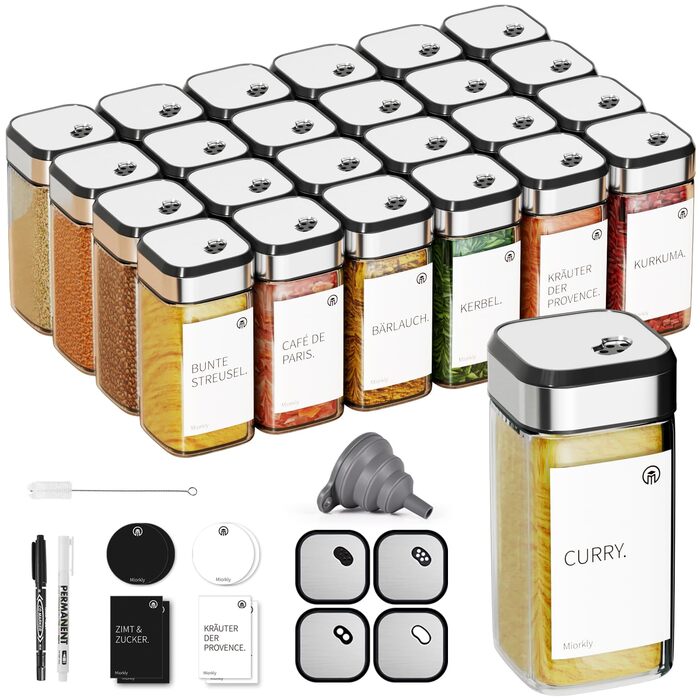 Набір скляних банок для спецій Miorkly 24 шт. з дозатором, 120 мл - органайзер для спецій