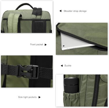 KONO Рюкзак для ручної поклажі в літак, великий, водонепроникний, 55 x 35 x 20 см, 38L, зелений