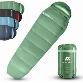 Спальний мішок NORDMUT 3-сезонний 300 г/м Ультралегкий і компактний Спальний мішок на відкритому повітрі Спальний мішок можна комбінувати Спальний мішок Mummy 1600 г ідеально підходить для активного відпочинку, кемпінгу, трекінгу та подорожей (Зелений)