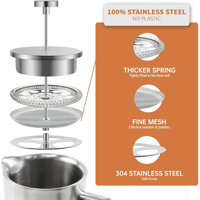 Френч-прес Dixmas для кави, нержавіюча сталь, 350 мл (2 чашки), термоізольований, двостінний