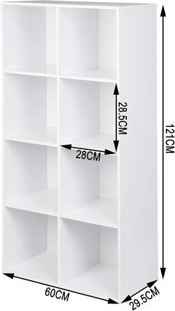 Книжкова шафа 8 відділень, Окремо стояча полиця біла, Окремо стояча кубічна полиця, Офісна полиця Полиця для зберігання Перегородка для кімнати, 60x1229.5 см (ШxВxГ), SK002ws4