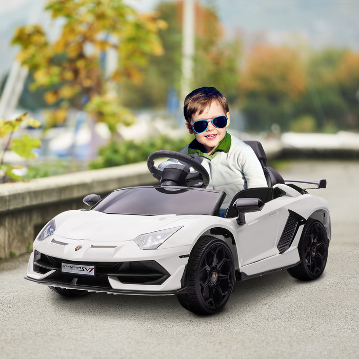 Електромобіль HOMCOM для дітей, ліцензійна модель Lamborghini Aventador, з дверима-метеликами, музикою, звуком клаксона, для дітей віком 3-5 років, білий
