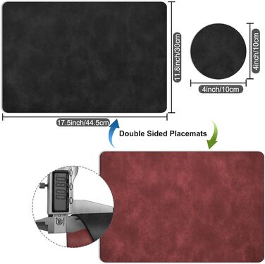 Підставки під гаряче та серветки під тарілку з екошкіри, 6 шт. | Стійкі до гарячого, неслизькі, для кухні та обіднього столу | Зелено-сірий набір