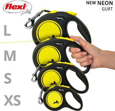 Новий неоновий ремінець flexi L 5 м Чорний Для собак вагою до 50 кг чорний / неоново-Жовтий L 5 м