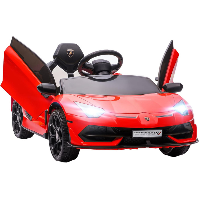 Дитячий електромобіль HOMCOM Lamborghini Aventador SVJ Roadster 12V, червоний, з пультом ДУ, MP3, світлом і звуком, для дітей 3-5 років