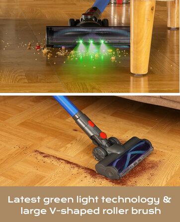 Бездротовий акумуляторний пилосос V15: 35KPa, 6-в-1, для тварин, тверді підлоги та килими (блакитний)