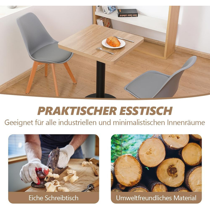 Дерев'яний кухонний стіл Mingone 80x80 см з металевими ніжками - для кухні, вітальні, балкону