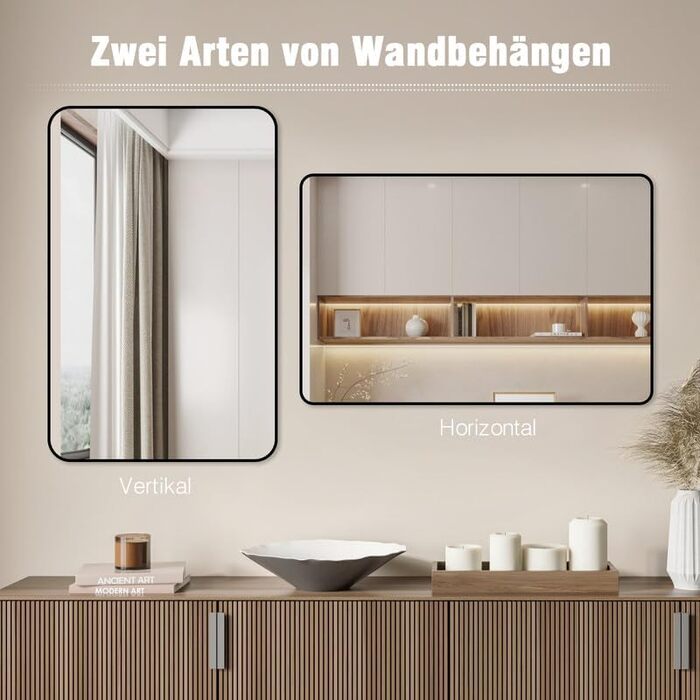 Дзеркало Boromal Schwarz кругле на стіну з реміннем, велике, 70x100 см. Підходить для ванної кімнати, вітальні, спальні, передпокою.