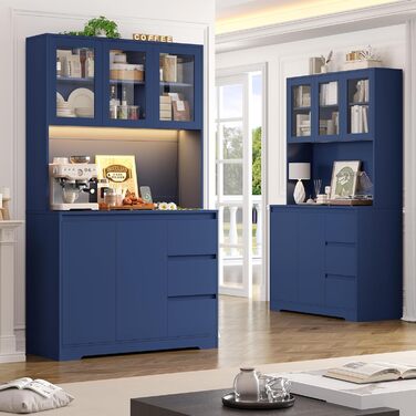 Кухонна шафа FirFurd з LED-підсвіткою, буфет, комод з полицями, стільниця, 3 висувні ящики, 180x100x38.5 см (блакитний)