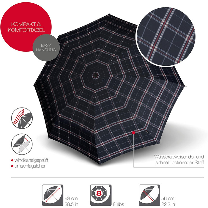 Складна парасолька Knirps T.200 Duomatic Відкривання-Закривання-Автоматичне Складне Штормозахисне Вітрозахисне Check Navy