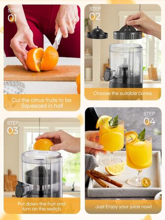 Електрична прес для цитрусових FOHERE, автоматична соковичавниця для апельсинів, грейпфрутів, лимонів, з потужним мотором 100W, без BPA, 2 конуси для різних фруктів, чорний
