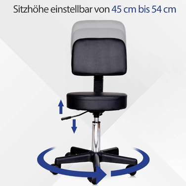 Регульоване по висоті крісло Rollhocker з підлокітниками, поворотне крісло 72-84 см, ергономічне крісло для офісу, салону, масажного кабінету, спа-центру, чорного кольору.