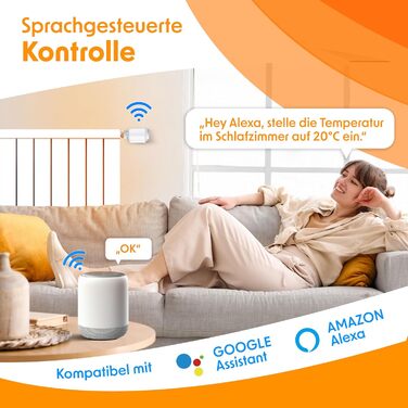 KESSER® WiFi термостат на радіатор опалення з керуванням через додаток Smart Home | Комплект 2 шт, білий. Сумісний з Alexa та Google Assistant. Економія енергії!