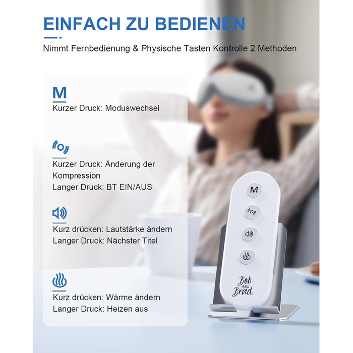 Масажер для очей Bob and Brad EyeOasis 2 з підігрівом, музикою та компресією, електричний. Зменшує темні кола та сухість очей. Маска для очей з пультом керування.