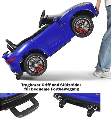 Електромобіль для дітей COSTWAY Jaguar, 12V, з музикою, історіями, сигналом та фарами, з дистанційним керуванням, швидкість 3-5 км/год, для дітей від 3 років, синій