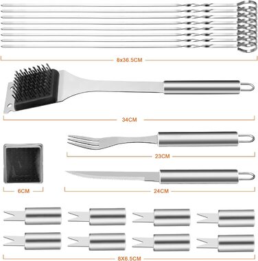Набір столових приладів для барбекю Vpcok Direct 33 шт. приладдя для барбекю з нержавіючої сталі Набір столових приладів для барбекю для кемпінгу/саду щипці для барбекю з нержавіючої сталі і сумка для перенесення(багаторазові)