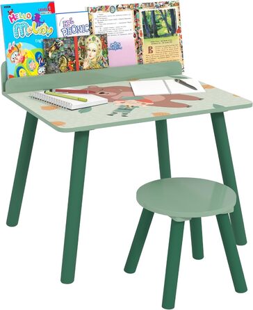 Дитячий стіл та стілець AIYAPLAY з ведмедиком-бухгалтером, зелений, для дітей 3-8 років