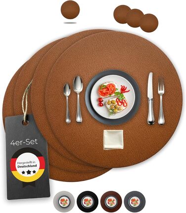 Набори серветок Garnier® з екошкіри, 4 шт. – Миючі, стійкі, з антиковзаючим покриттям – З екологічної переробленої шкіри, Made in Germany (круглі)