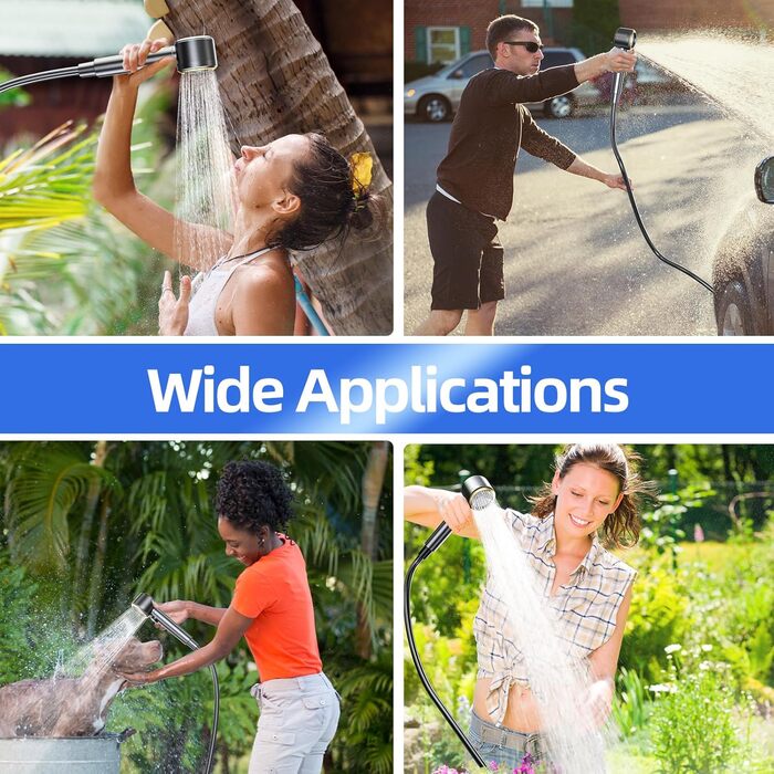 Портативна кемпінгова душ з показником Фаренгейта та акумулятором 6000 mAh, водонепроникна IPX7, для кемпінгу, піших прогулянок, миття авто