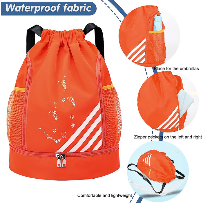 Спортивна сумка Tokeya на шнурку для чоловіків і жінок, водонепроникний рюкзак з відділенням для взуття, футбольна сумка для подорожей, йоги, плавання, фітнесу, баскетболу (Помаранчевий)
