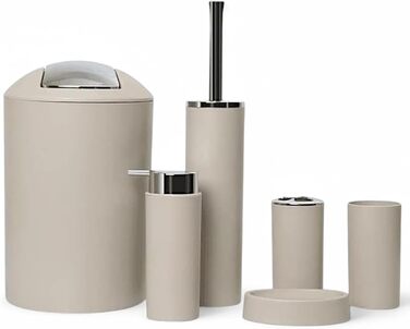 Набір аксесуарів для ванної кімнати 6tlg Badset: мильниця, стакан для зубних щіток, відро для косметики, щітка для унітазу з тримачем, мильниця, сміттєвий бак, тримач для зубних щіток, повна ванна кімнатна гарнітура (бежевий дизайн 2a)