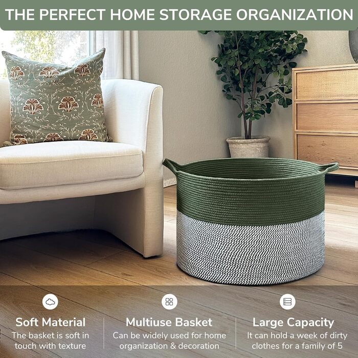 Корзина для зберігання TIMEYARD, плетена корзина для дитячої кімнати, 55x35 см, оливковий колір