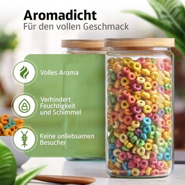 Набір скляних банок для зберігання з кришкою, 4 шт. | 300, 500, 700, 1000 мл, 2x2000 мл | Герметичні, захист від міль | Для спецій та продуктів харчування