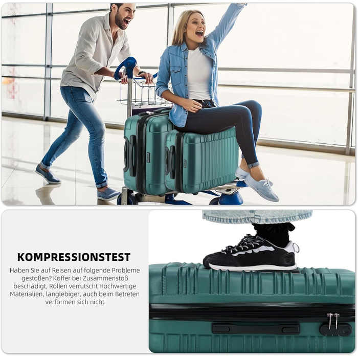 Дитячий валіза-тролей Beibye з жорстким корпусом, набір (Турквіс, Темно-зелений)