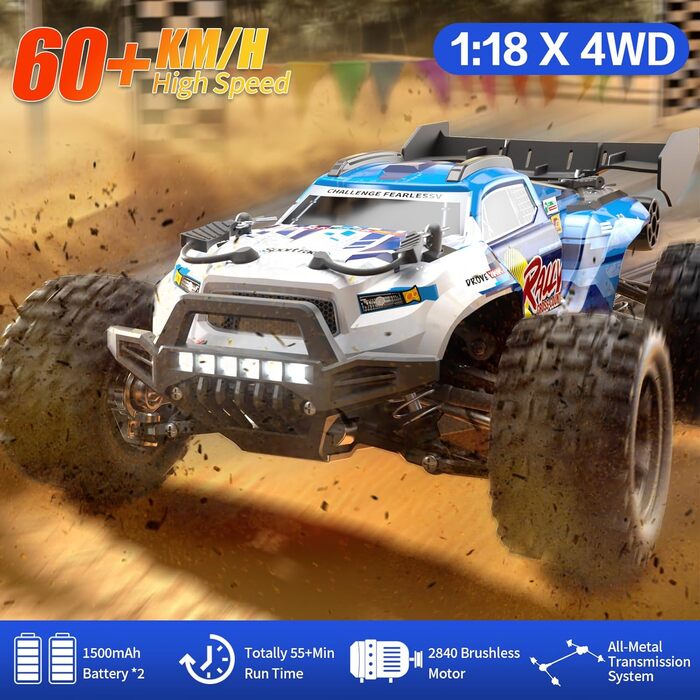 Радіокерований позашляховик YONCHER 18101 4WD, 40 км/год, 2 акумулятори, час роботи 70+ хв, для дорослих та дітей, масштаб 1:18