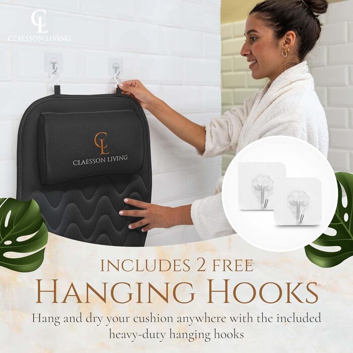 Подушка для ванни повного тіла 125x43 см - килимок для ванни з підголовником для підтримки шиї, спини та ніг - з мішком для прання та подорожей та гачком для швидкого сушіння - (Чорний)