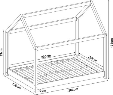 Дитяче ліжко en.casa Cerro: ліжко-будиночок, Монтессорі, масив сосни, рожеве, 120x200 см
