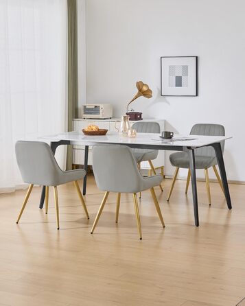 Крісла для їдальні Lestarain, 2 шт., для кухні, вітальні, їдальні, в стилі ретро, з м'яким сидінням, металеві ніжки, до 150 кг, (велюр, світло-сірий)