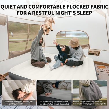 Надувний матрац Naturehike 2 особи з електричним насосом, 200x150x25 см. Самостійно надувний, преміум-якість, для кемпінгу та дому. Колір: коричневий та сірий (з подушками)