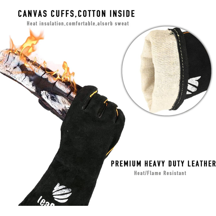 Фартух з шкіри для зварювальників LeaSeek, термостійкий та вогнестійкий, 6 кишень, 42' x 36' з рукавичками