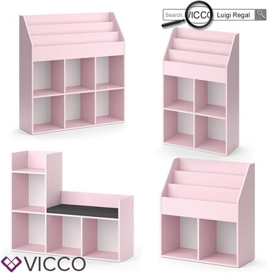 Дитяча полиця Vicco Luigi, рожева, 107,2 x 88,6 см з 2 відкидними коробками (сіра) рожева з відкидними коробками опт.2