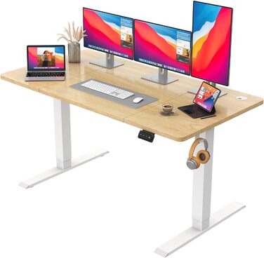 Регульований стіл JUMMICO Standing Desk: електричний, з пам'яттю, 160x70 см, білий (бежева вставка)