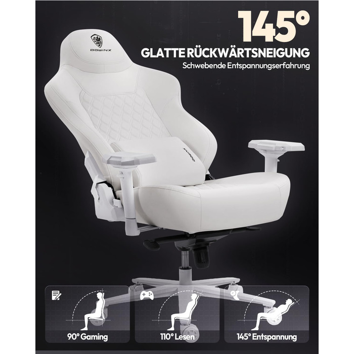 Ігровий крісло Dowinx для геймерів Esport, ергономічний офісний крісло з підлокітниками 4D та масажем попереку, витримує до 200 кг, регульована висота (білий)