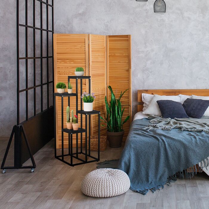 Підставка для квітів Relaxdays з 4 полицями (чорного кольору)