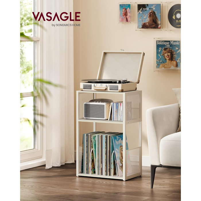 Стійка для програвачів VASAGLE, 3 ящики, приліжкова тумбочка, зберігання платівок, до 100 альбомів, для вітальні, спальні, LET275B01 (Вінтаж, Стандарт)