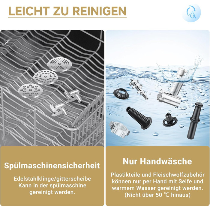 М'ясорубка електрична AAOBOSI 3-в-1, 2800 Вт, нержавіюча сталь: з насадками для ковбас та кубебе, 2 ножі, 3 решітки для дому